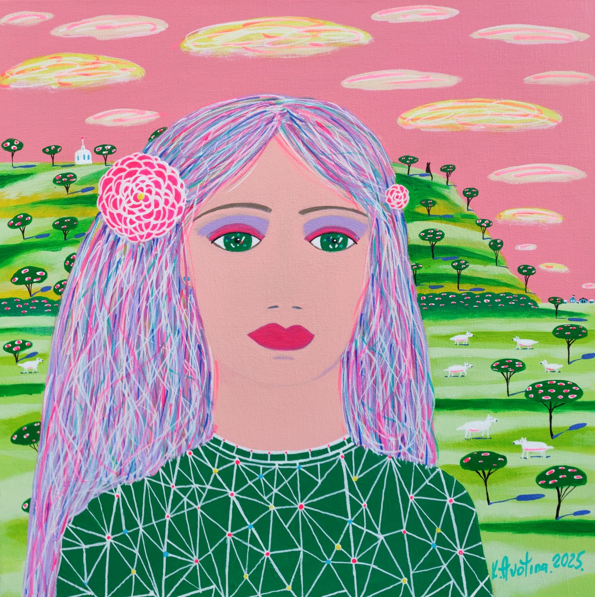 The Girl Who Lived In Pastel Sky - Acrylic Painting