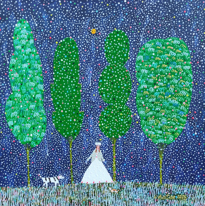 The Trees, The Moon & Her - Acrylic Painting