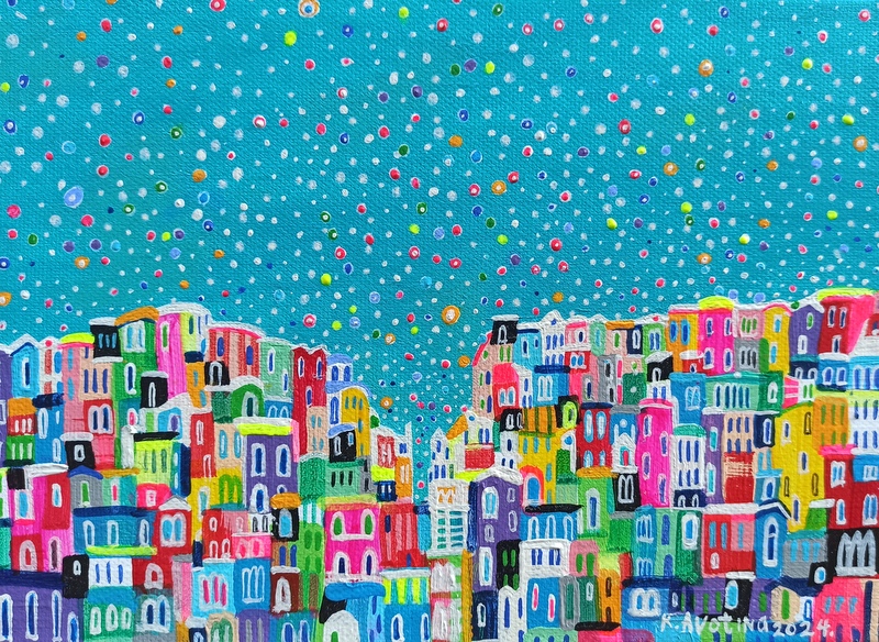 Sparkling Small Town - Acrylic Painting